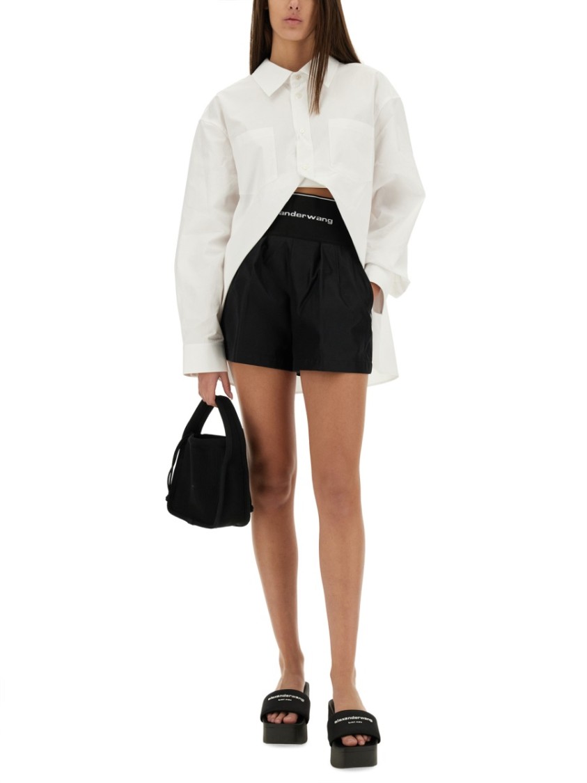 Alexander Wang High Waisted Shorts With Exposed Zipper And Logo Elastic In Black