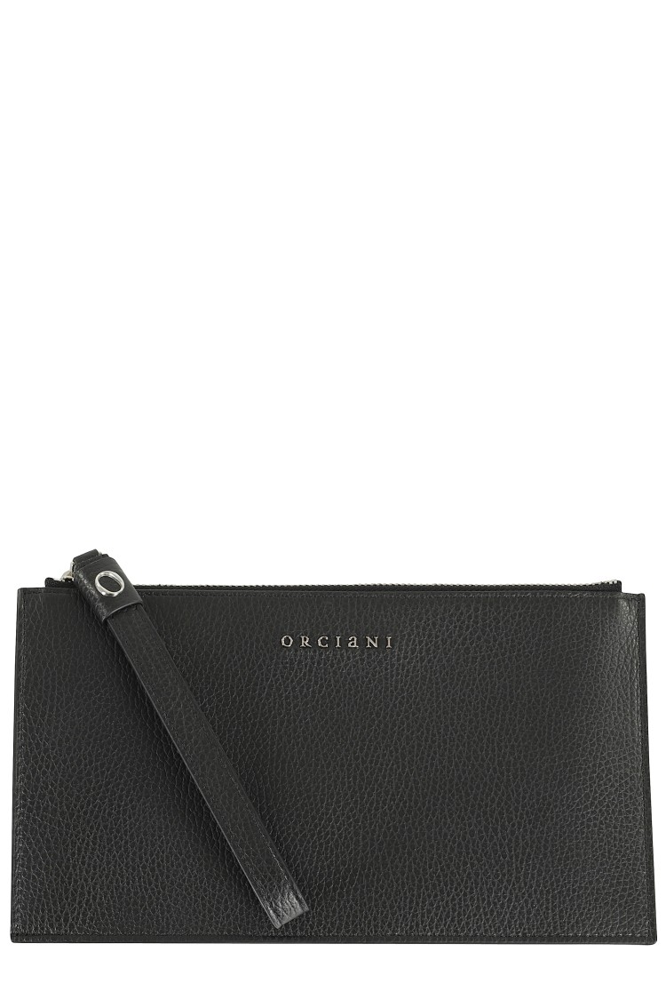 Orciani Textured Leather Pochette With Zip Closure