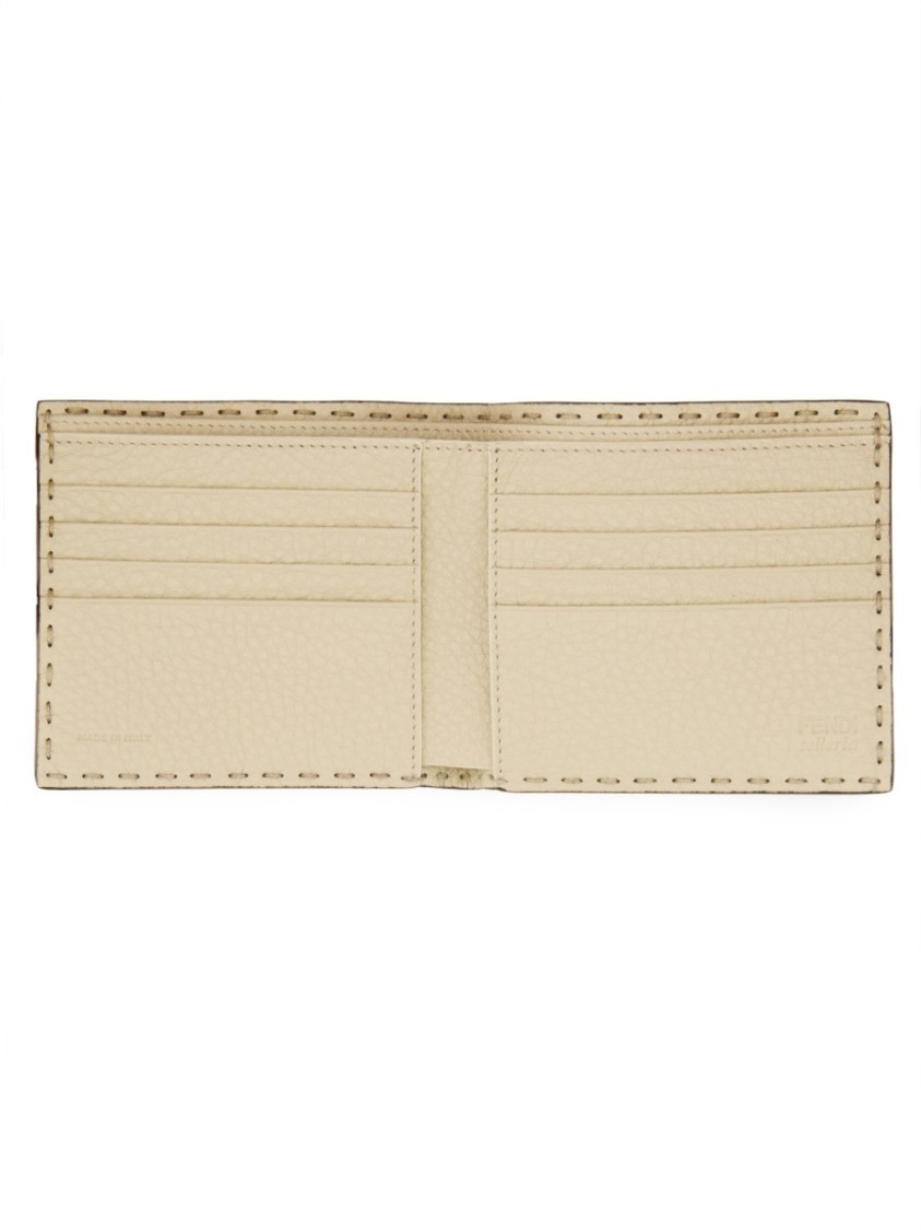 Fendi Exposed Stitching Leather Bifold Wallet In Grey
