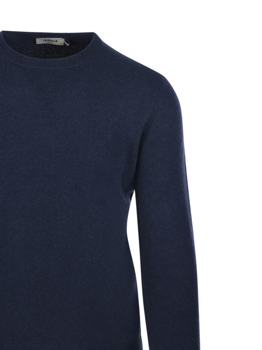 Altea Round Neck Cashmere Sweater With Ribbed Hem In Blue