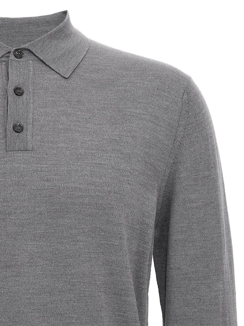 Zanone Virgin Wool Polo Shirt With Button Placket And Cuffed Sleeves In Gray