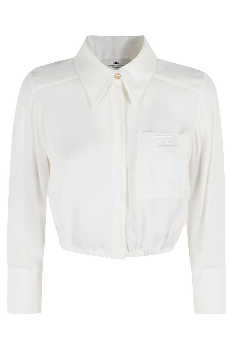 Elisabetta Franchi Georgette Cropped Shirt With Elastic Band In White