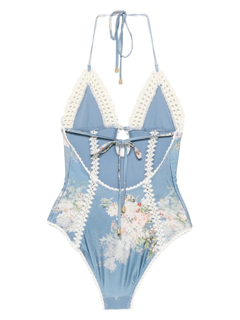 Zimmermann `cascadian Keyhole` Crochet One-piece Swimsuit In Blue