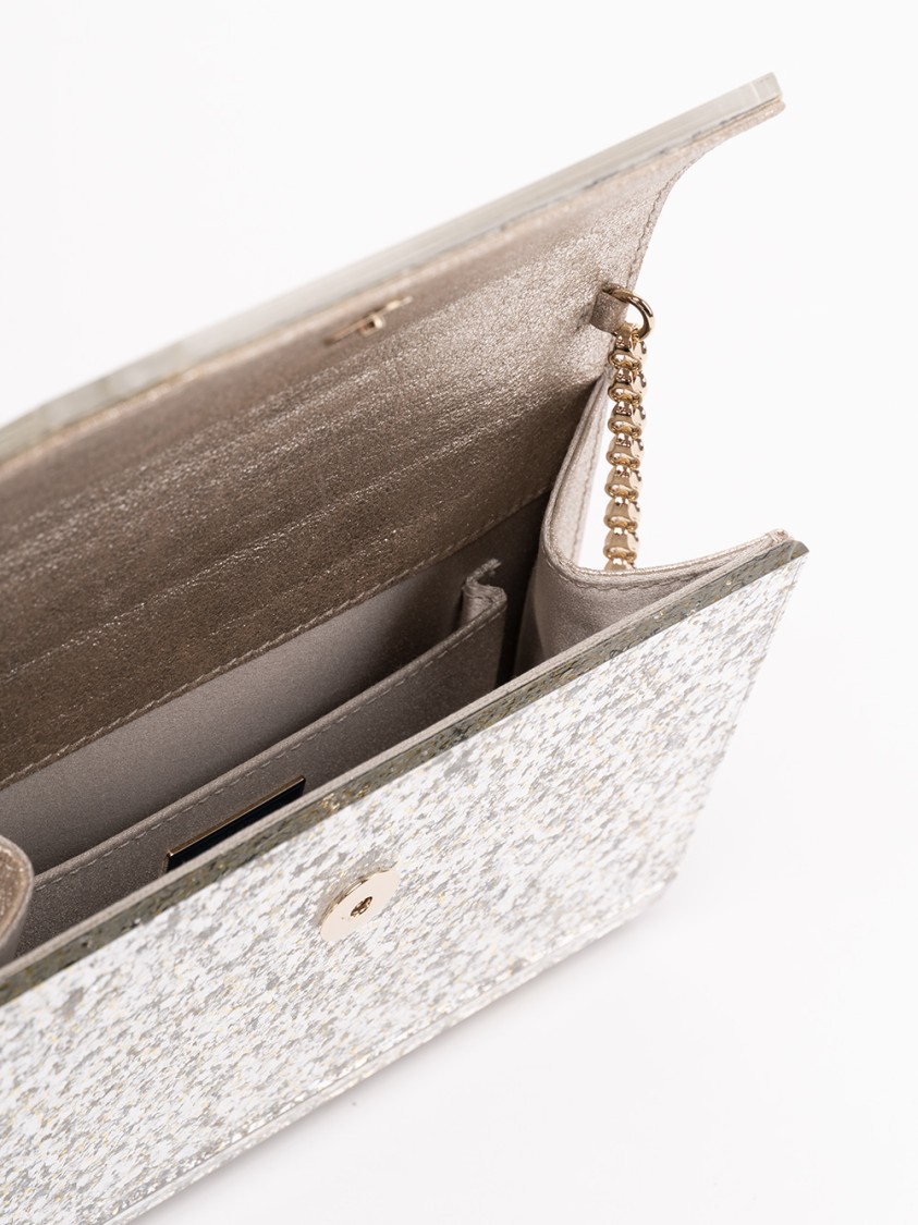 Jimmy Choo 'candy' Champagne Clutch Bag With All-over Coarse Glitter In Silver