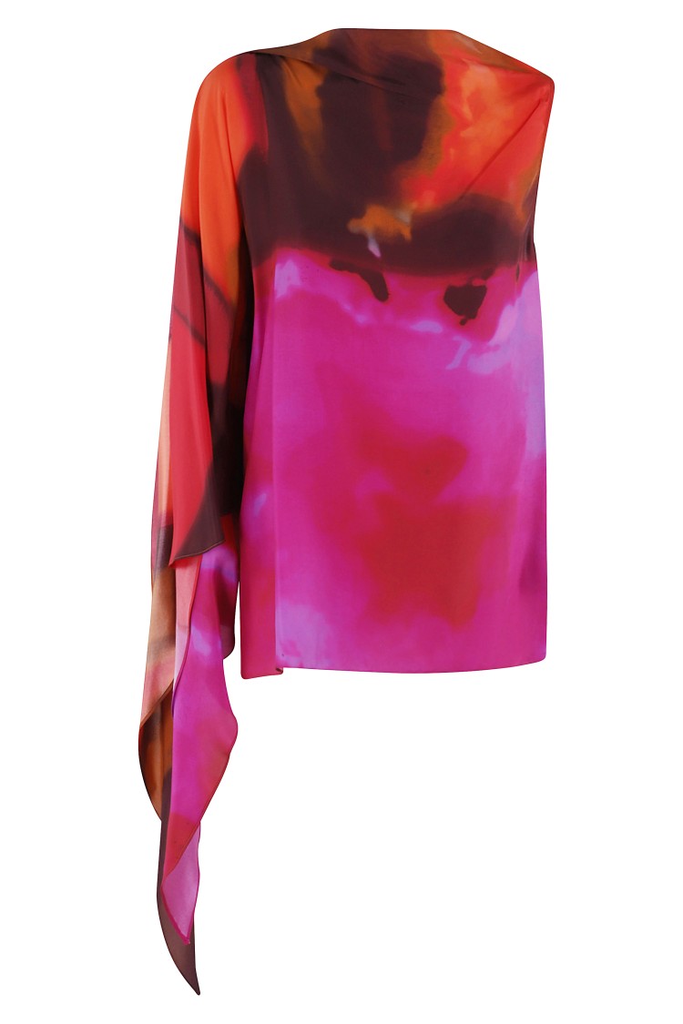 Gianluca Capannolo Multicolored Silk Top With Shawl Neckline In Multicolor