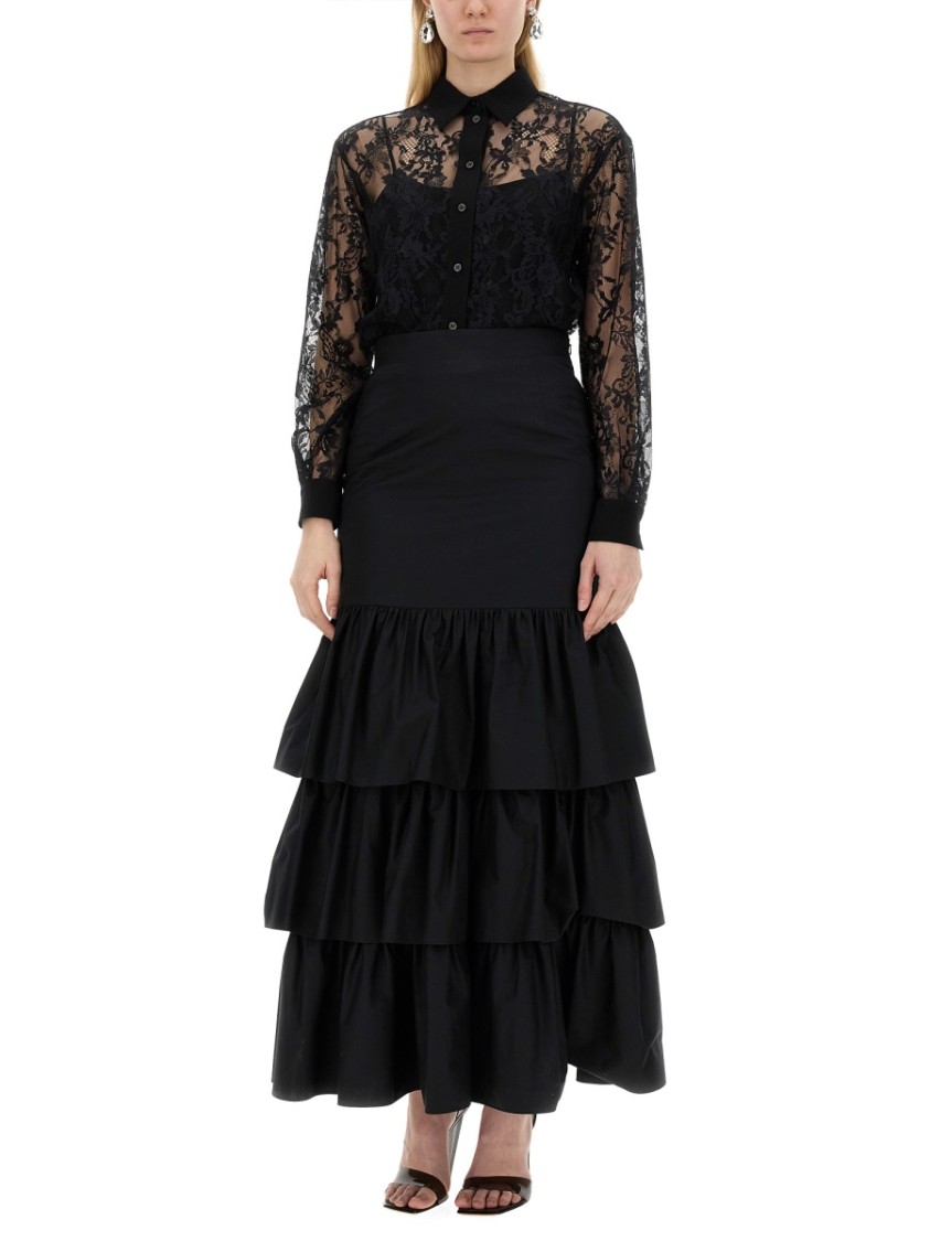 Moschino Black Lace Shirt With Intricate Floral Patterns In Black