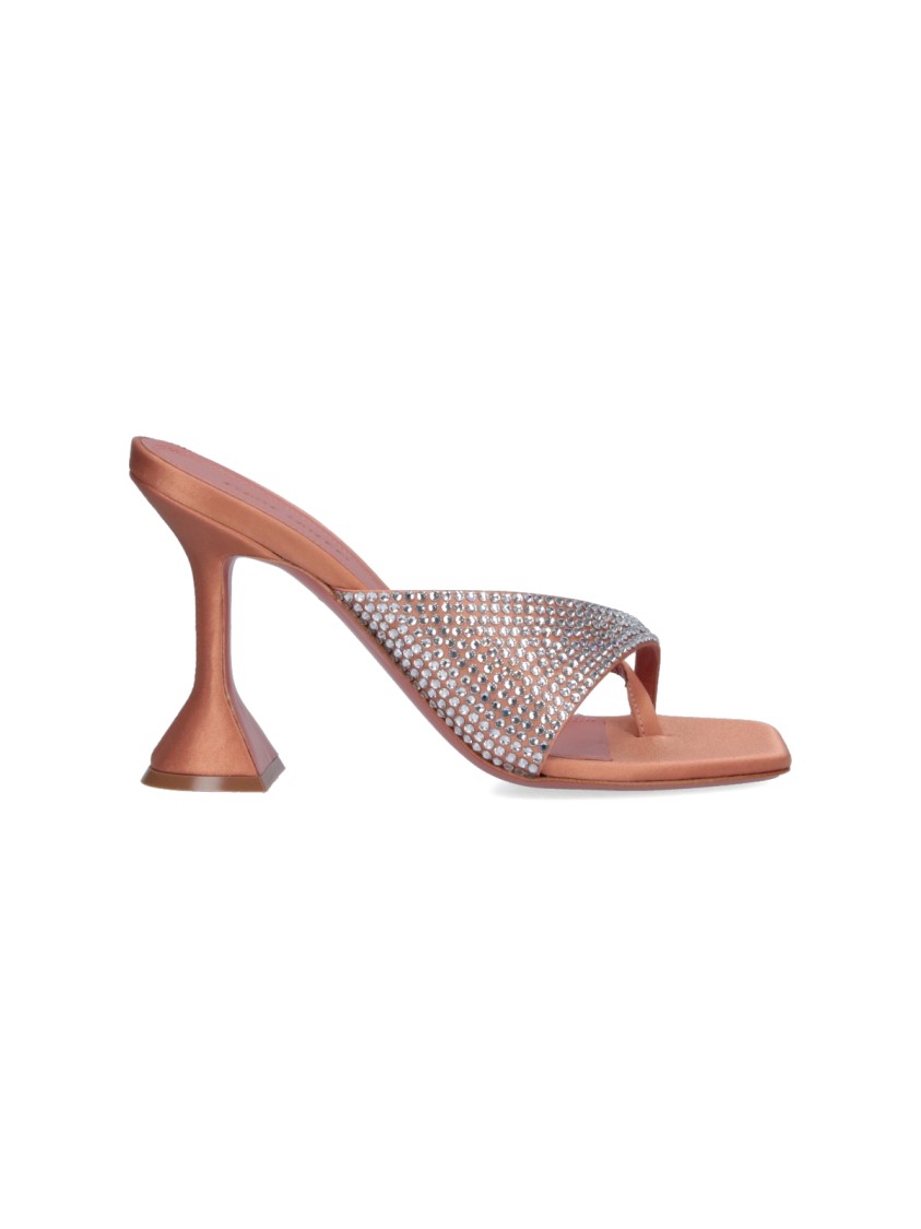 Shop Amina Muaddi Shiona Crystal Sandals In Beige Satin