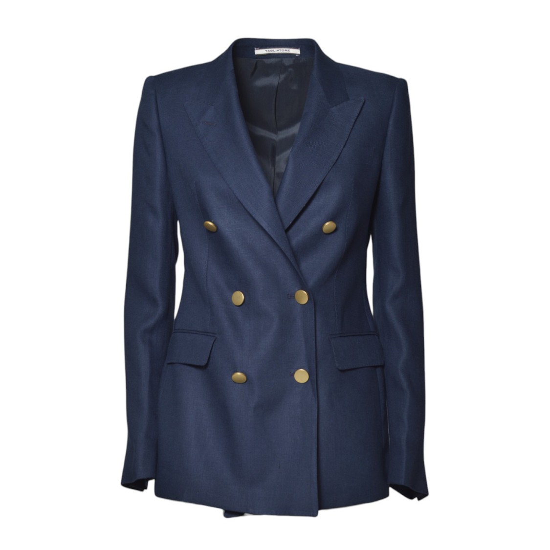 TAGLIATORE TAGLIATORE J-PARIGI DOUBLE BREASTED JACKET IN BLUE LINEN TWILL