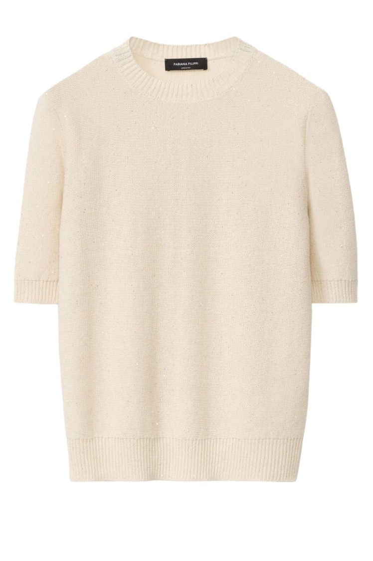 Fabiana Filippi Cotton And Linen Sweater With Sequins In White