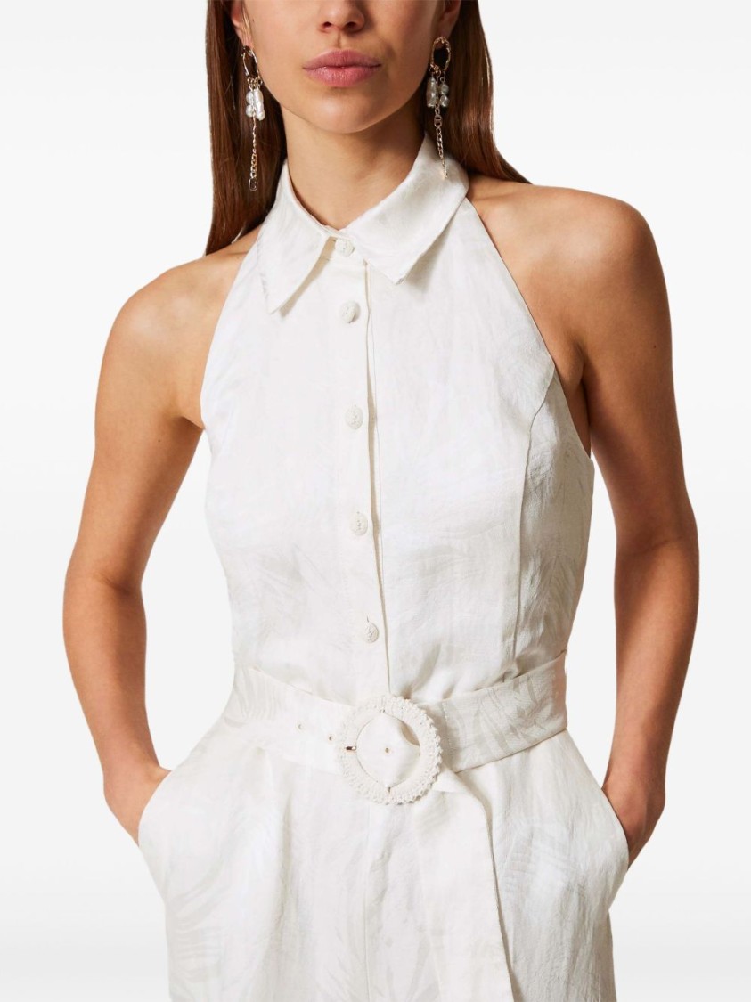 TWINSET TWIN-SET WHITE WIDE-LEG JUMPSUIT WITH HALTER NECK AND BELTED WAIST