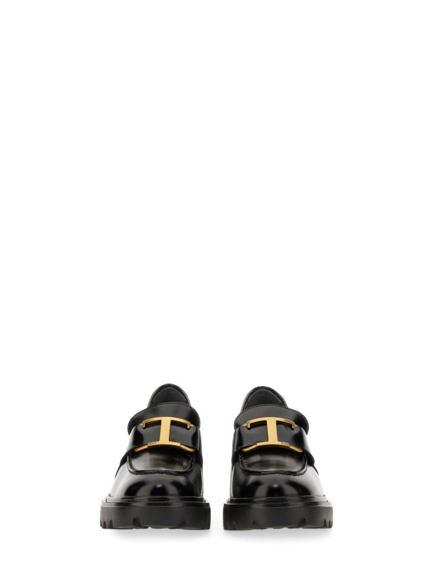 Tod's Shiny Leather Logo Buckle Chunky Loafers In Black