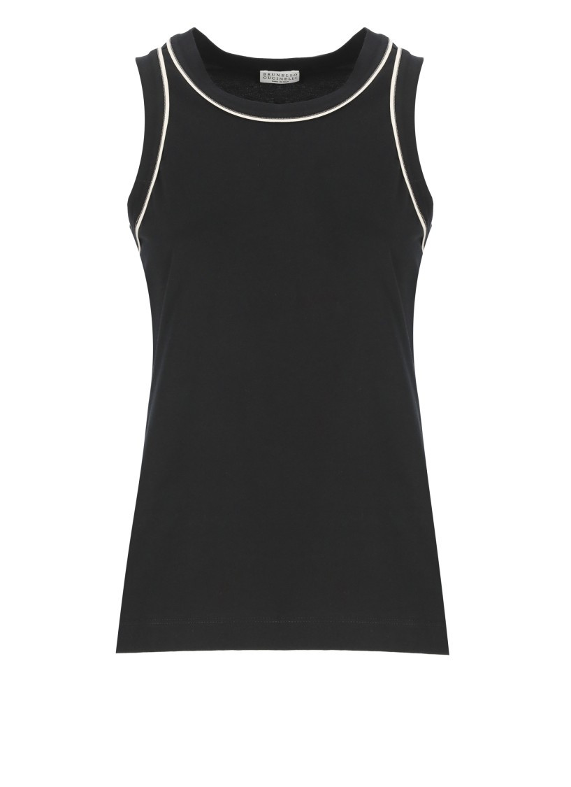 Brunello Cucinelli Monile Sleeveless Crew Neck Tank Top In Black