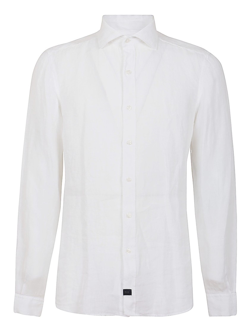 Fay Tailored White Linen Shirt With Button-down Front In White