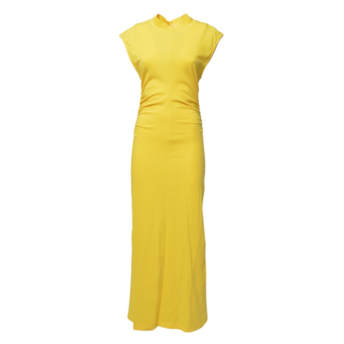 Shop Msgm Long Yellow Cotton Dress With Pleated Details