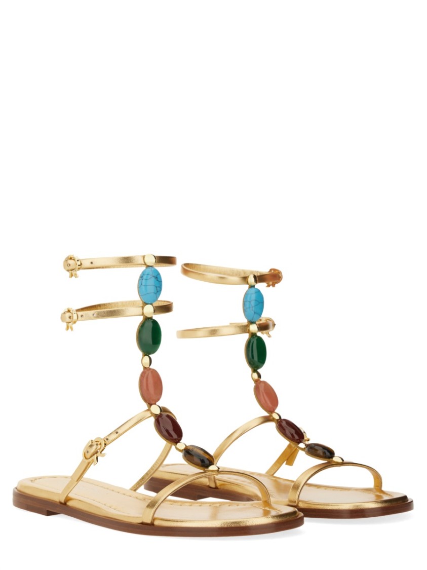 Gianvito Rossi Gemstone Detailed Flat Leather Sandals In Gold