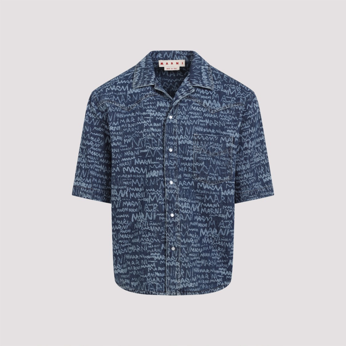 Marni Logo Western Denim Shirt In Grey