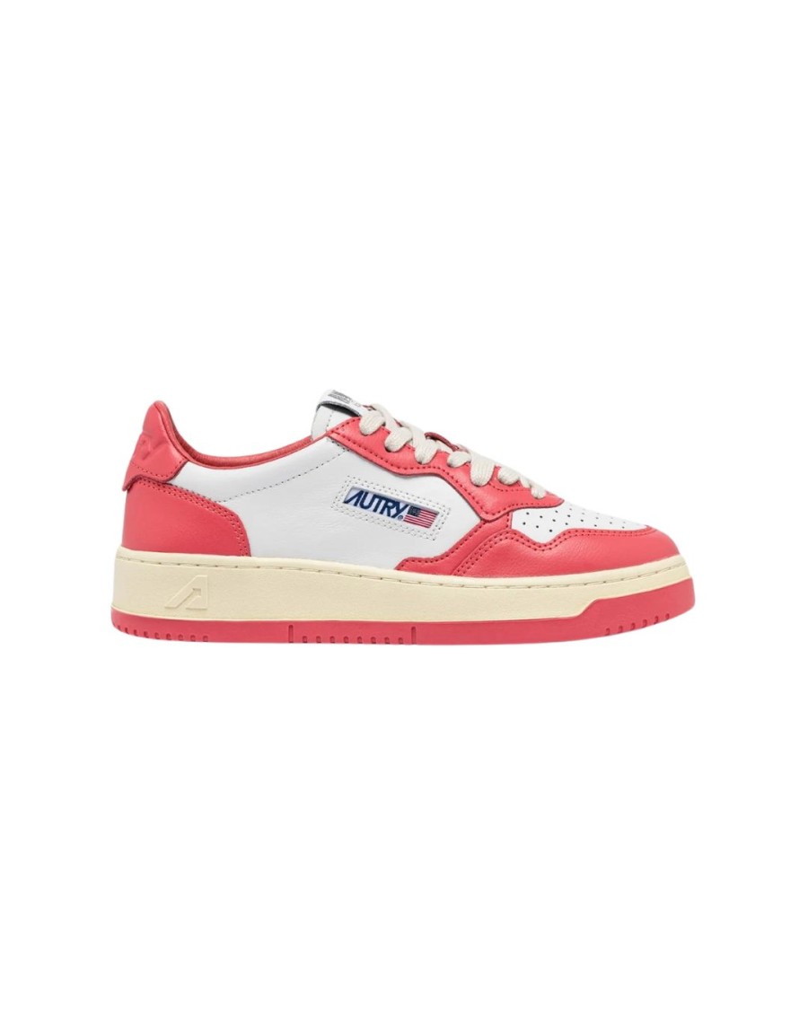 Autry Pink And White 'medalist' Low Top Sneakers