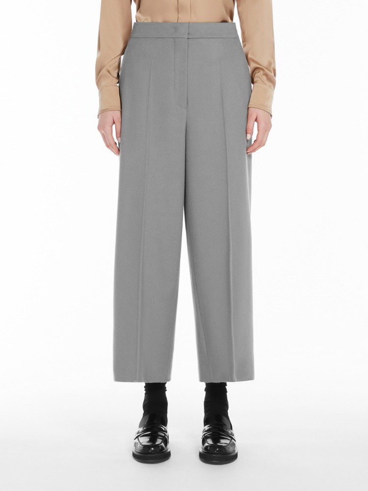 Max Mara Cropped Grey Trousers With Wide-leg Silhouette In Gray