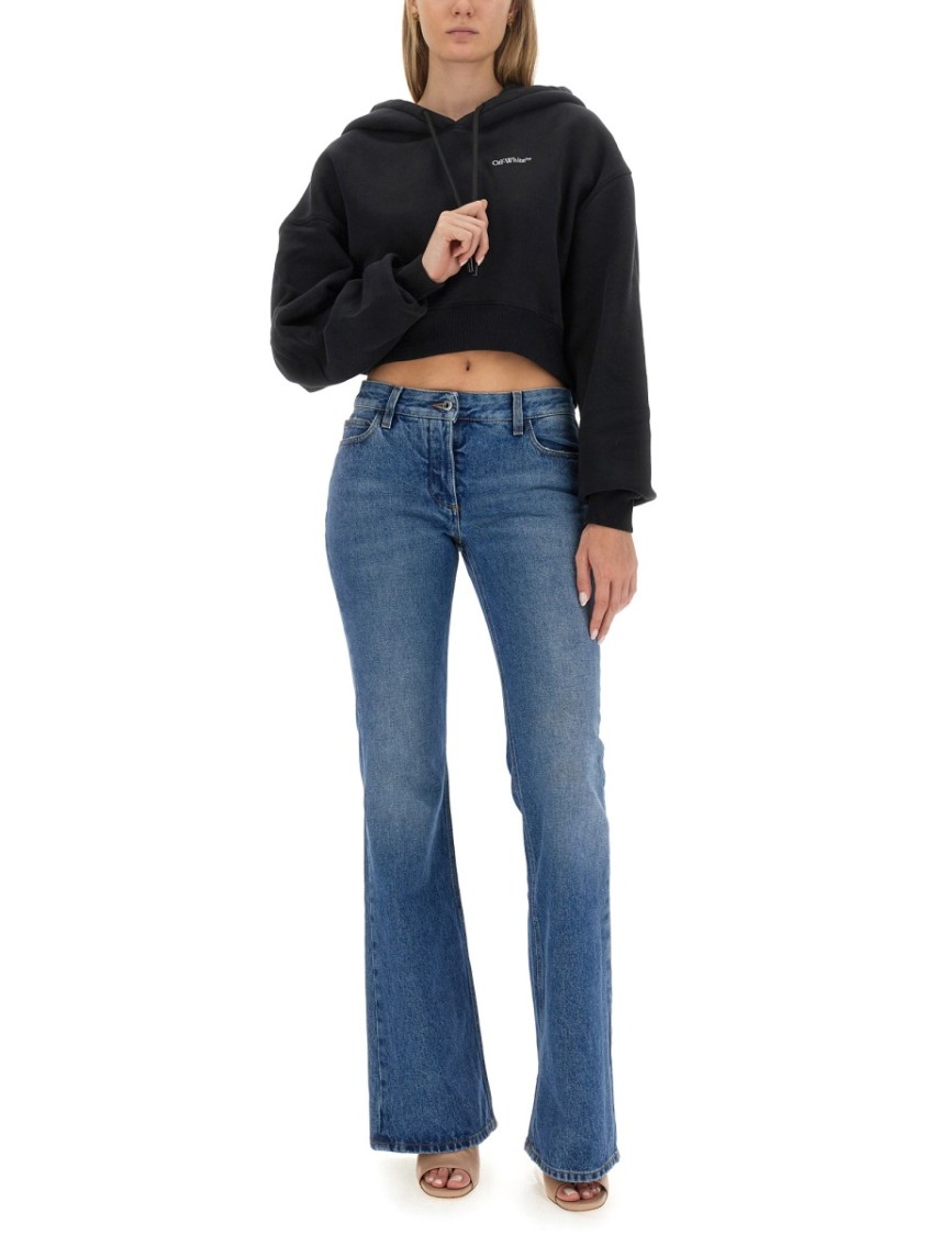 OFF-WHITE OFF-WHITE CROPPED BLACK SWEATSHIRT WITH HOOD AND DRAWSTRING