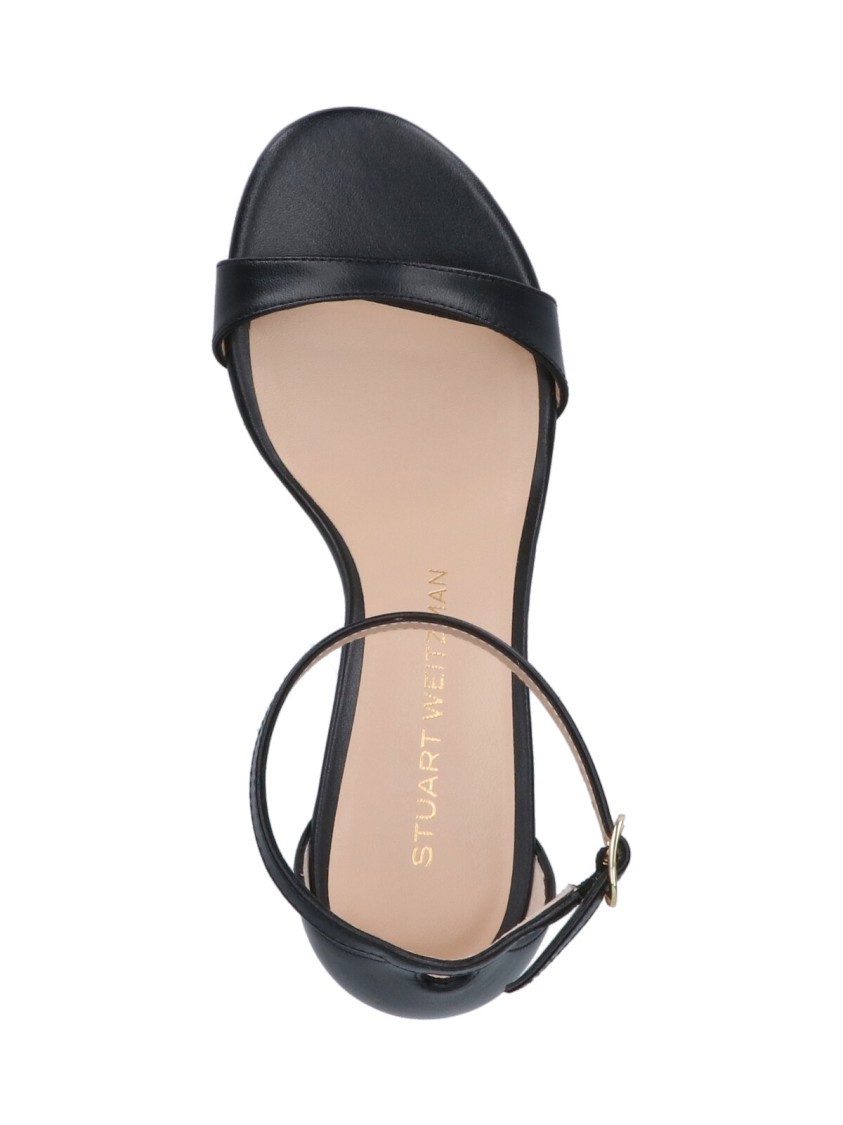 Stuart Weitzman Heel Buckle Open Toe Sandals In Black