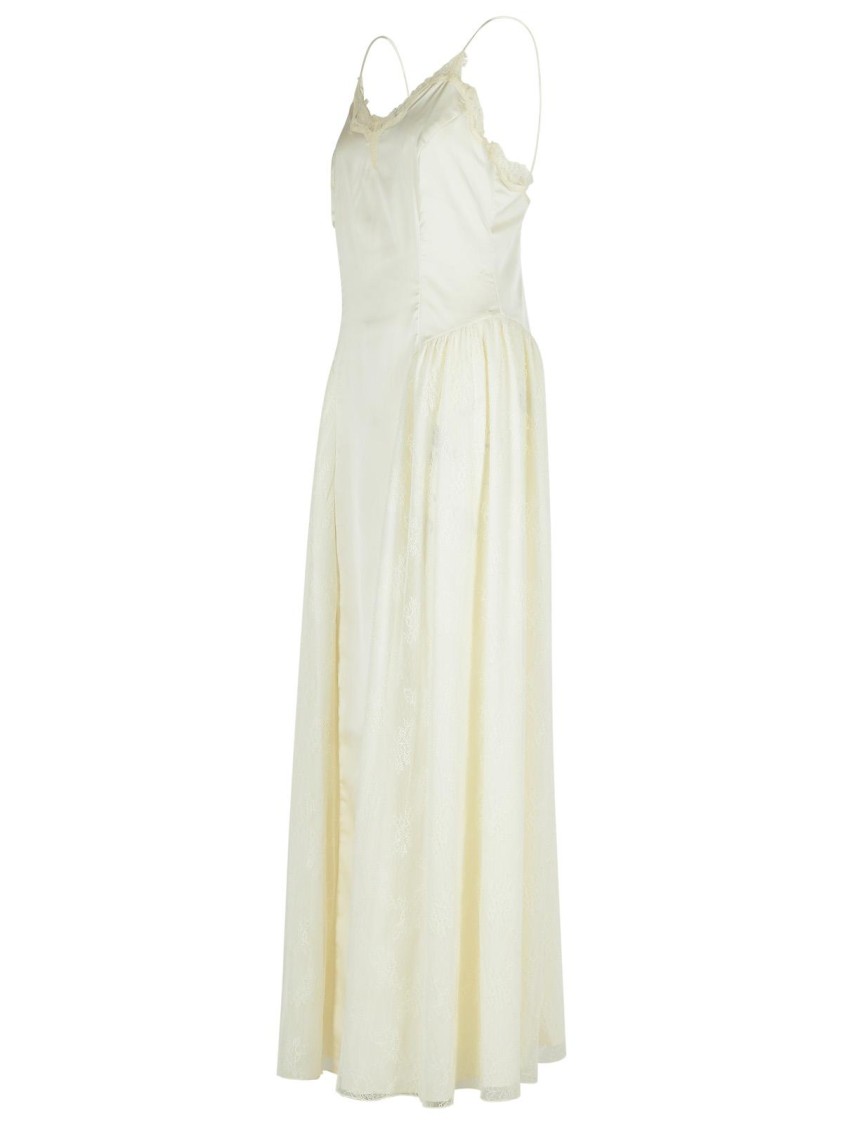 Rotate Birger Christensen Rotate White Polyester Evening Dress With Lace Accents In White