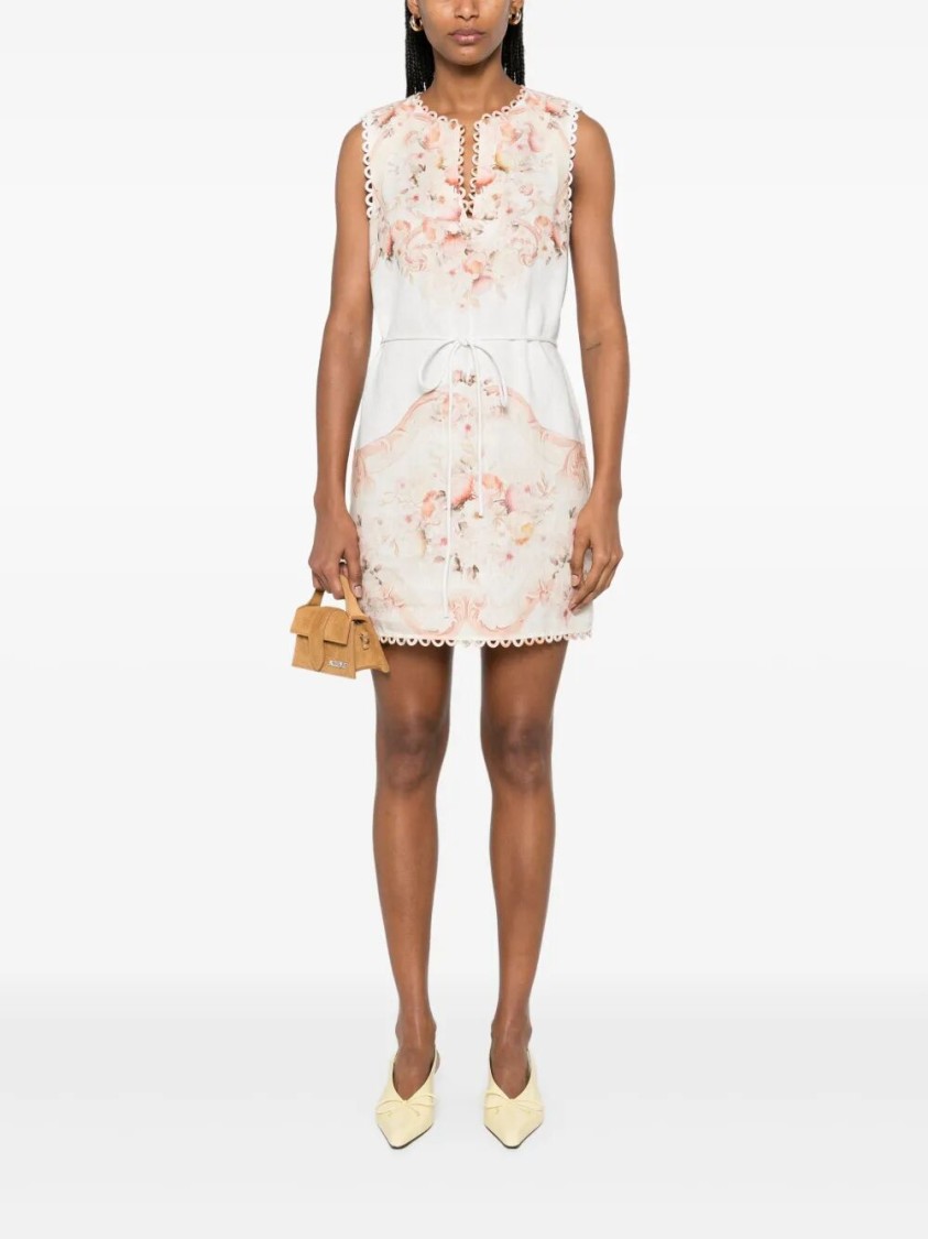 Twinset Twin-set Floral Print Mini Dress With Cinched Waist In White