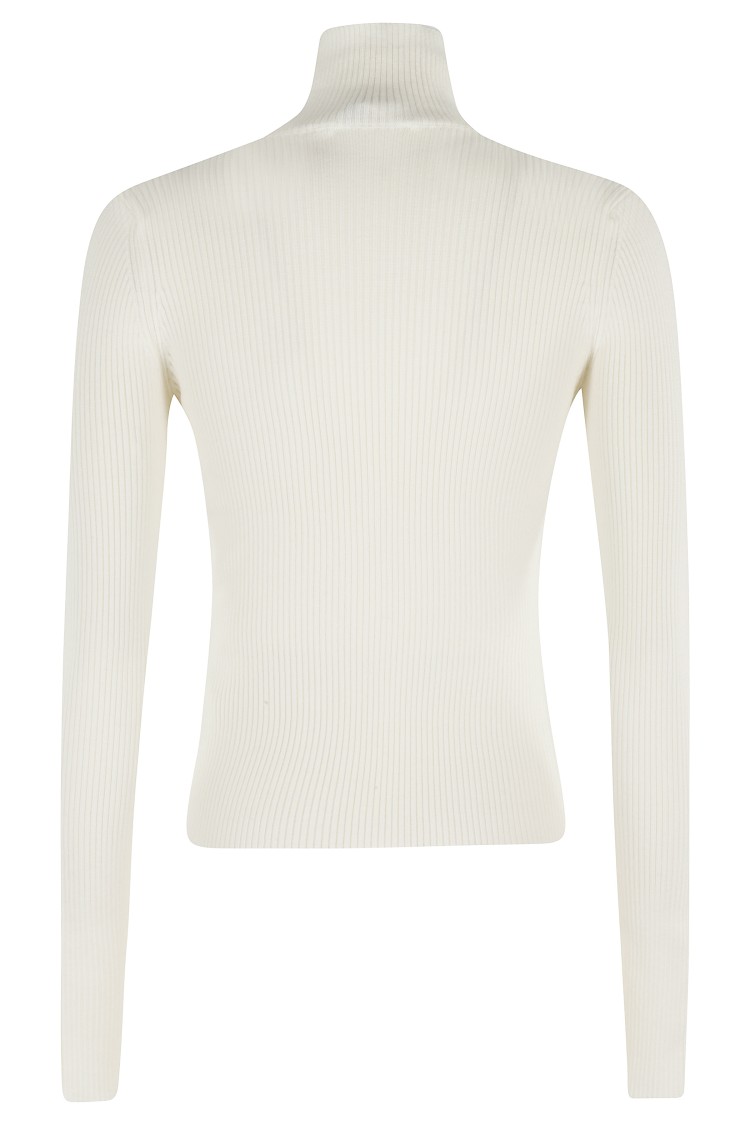 Blumarine Pearl White Turtleneck Knit Sweater With Lace Details In White
