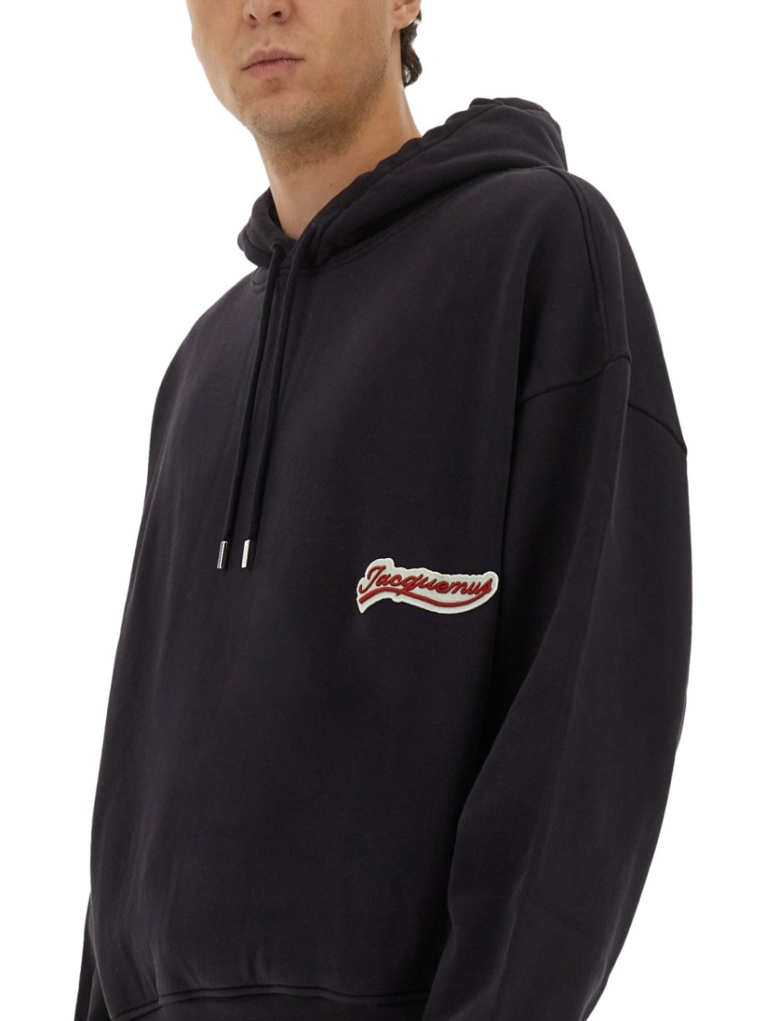 Jacquemus Cotton Sweatshirt With Embroidered Varsity Patch In Black