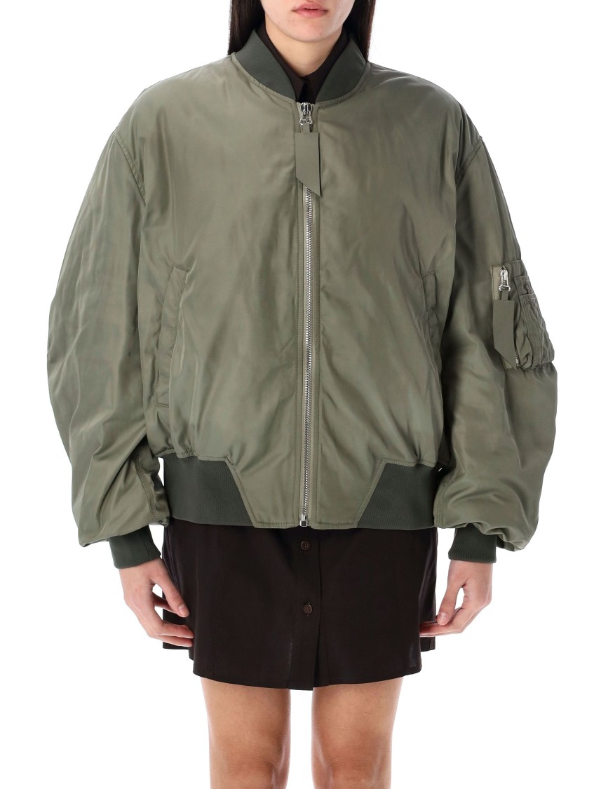 Attico Padded Nylon Bomber Jacket With Zip Closure In Green