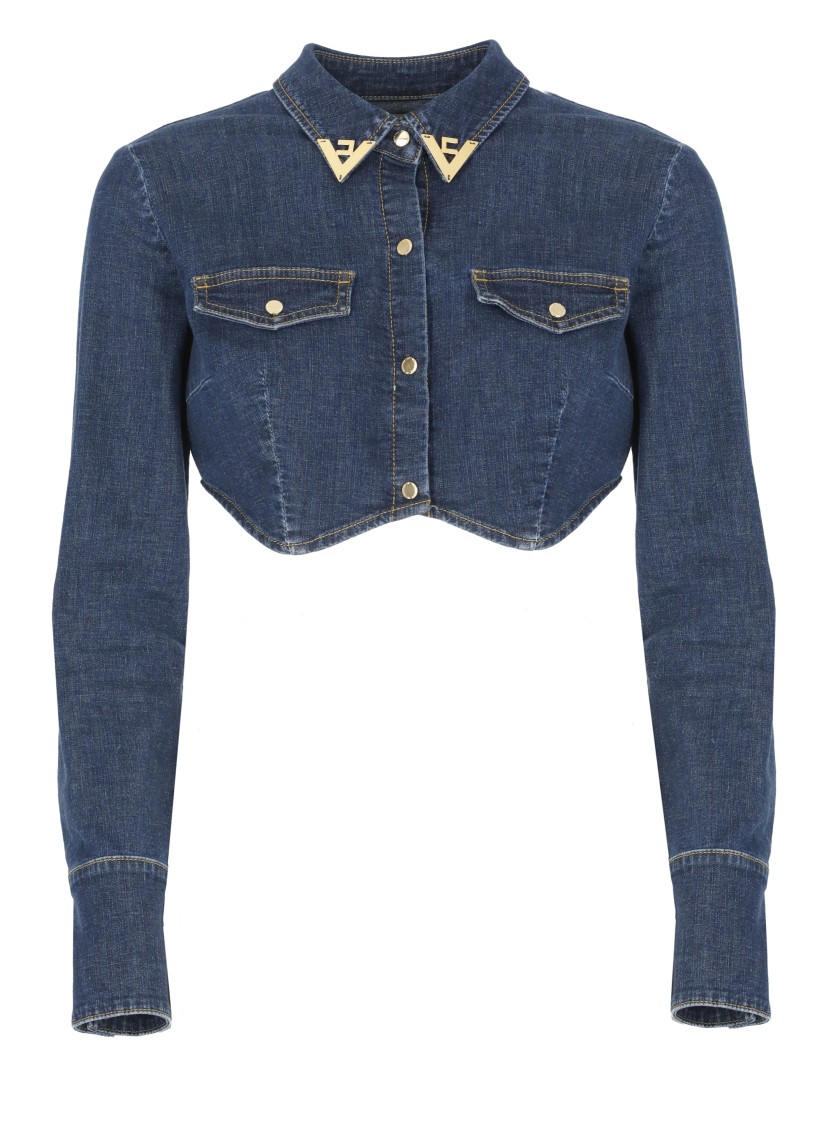 ELISABETTA FRANCHI ELISABETTA FRANCHI BLUE CROPPED JEANS JACKET