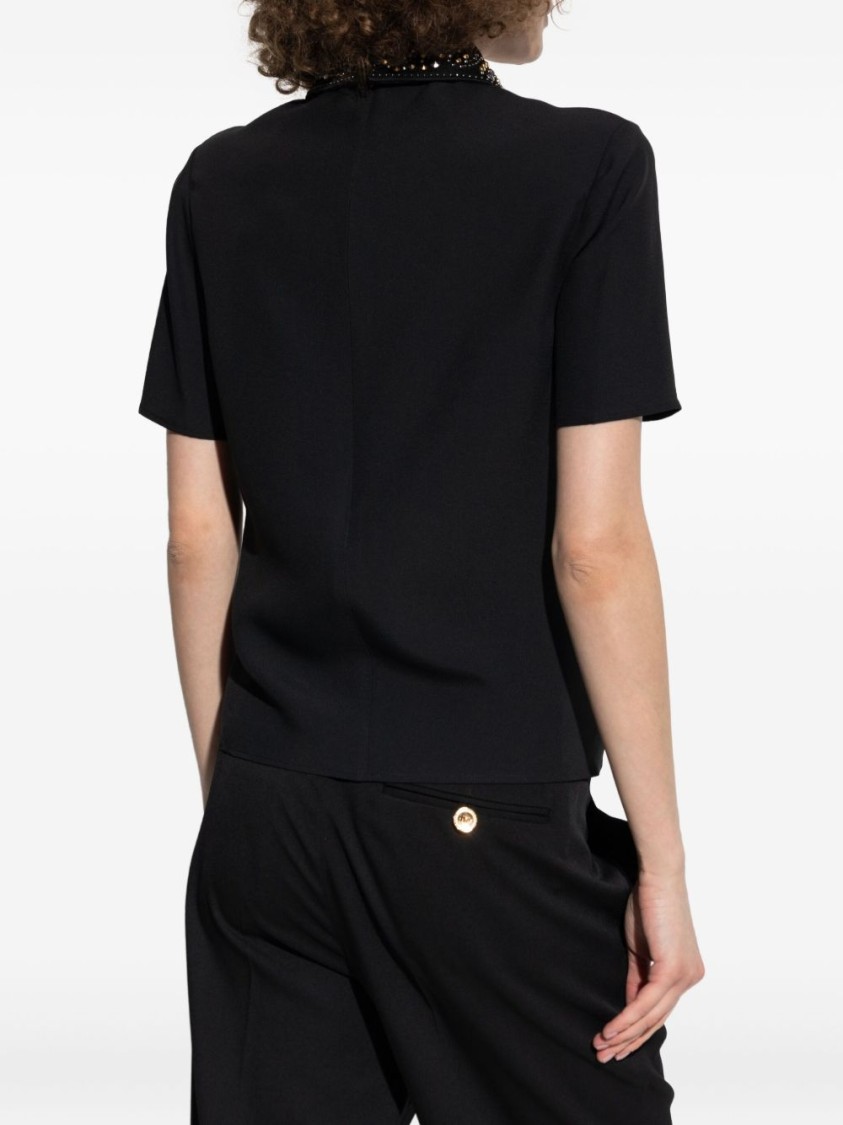 Versace Pointed Collar Black Shirt With Gold And Silver Embellishments In Black