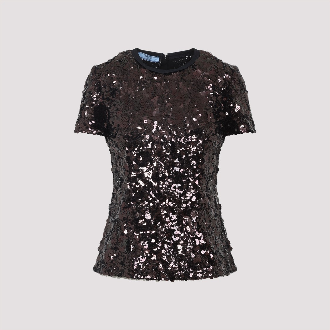 Prada Fitted Short-sleeved Top With Sequined Detailing In Black