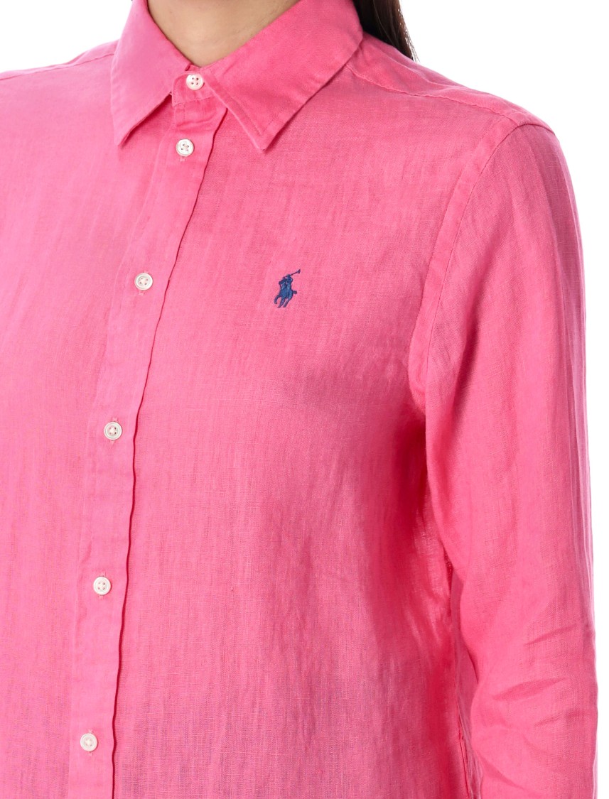 Shop Polo Ralph Lauren Long-sleeve Linen Shirt In Pink