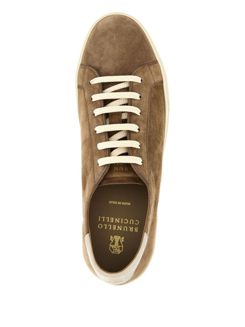 Brunello Cucinelli Suede Sneakers With Contrasting Laces In Brown