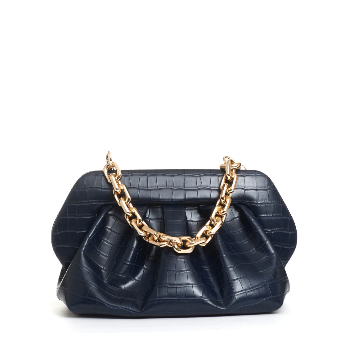 Themoirè Blue Crocodile Print Clutch In Black