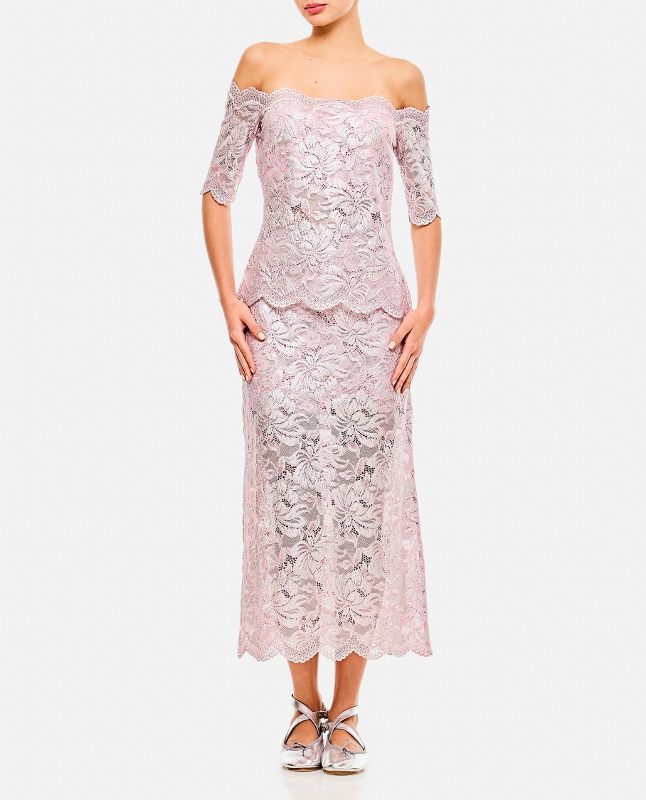 Rabanne Off-the-shoulder Lace Top With Floral Patterns In Purple