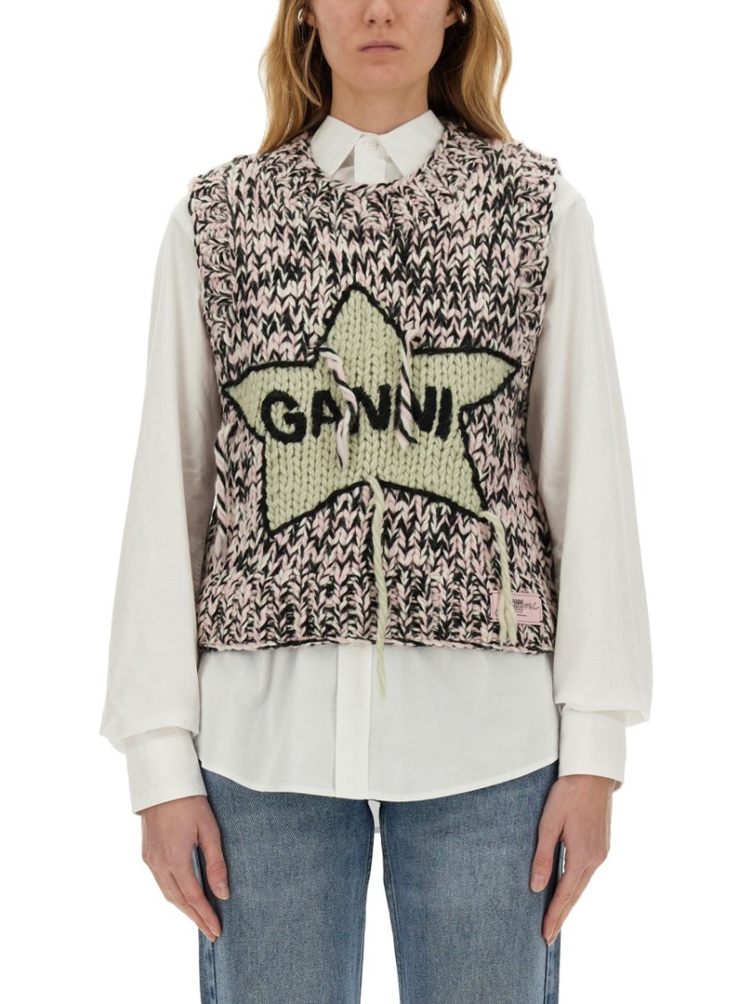 Ganni Woolen Vest With Inl In Multicolor