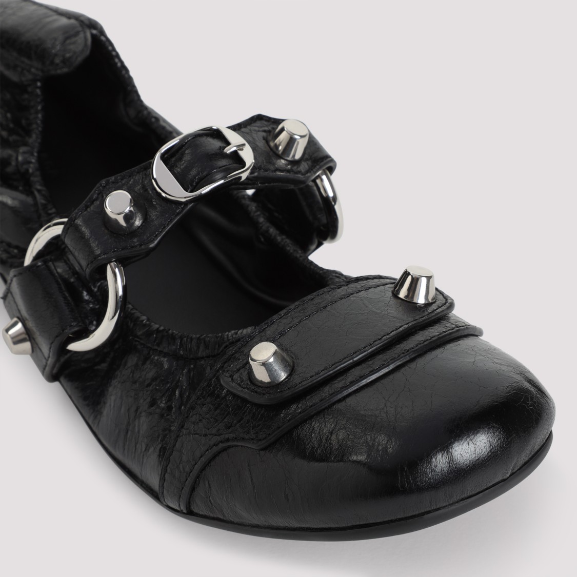 Balenciaga Black Lamb Leather Shoes With Striking Metallic Accents In Black