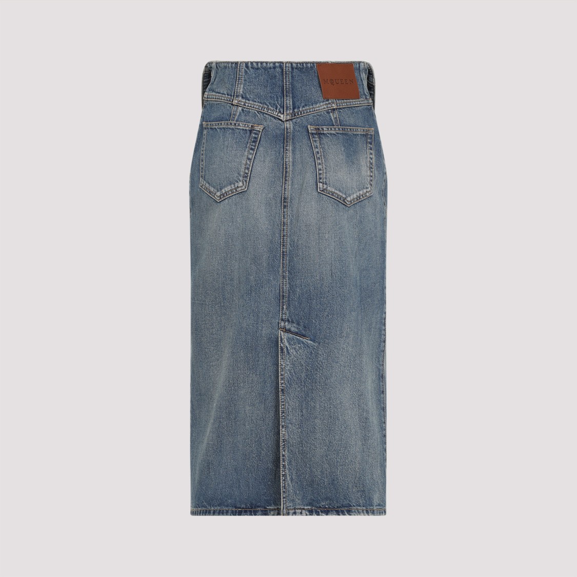 Shop Alexander Mcqueen Structured High-waisted Blue Cotton Midi Skirt