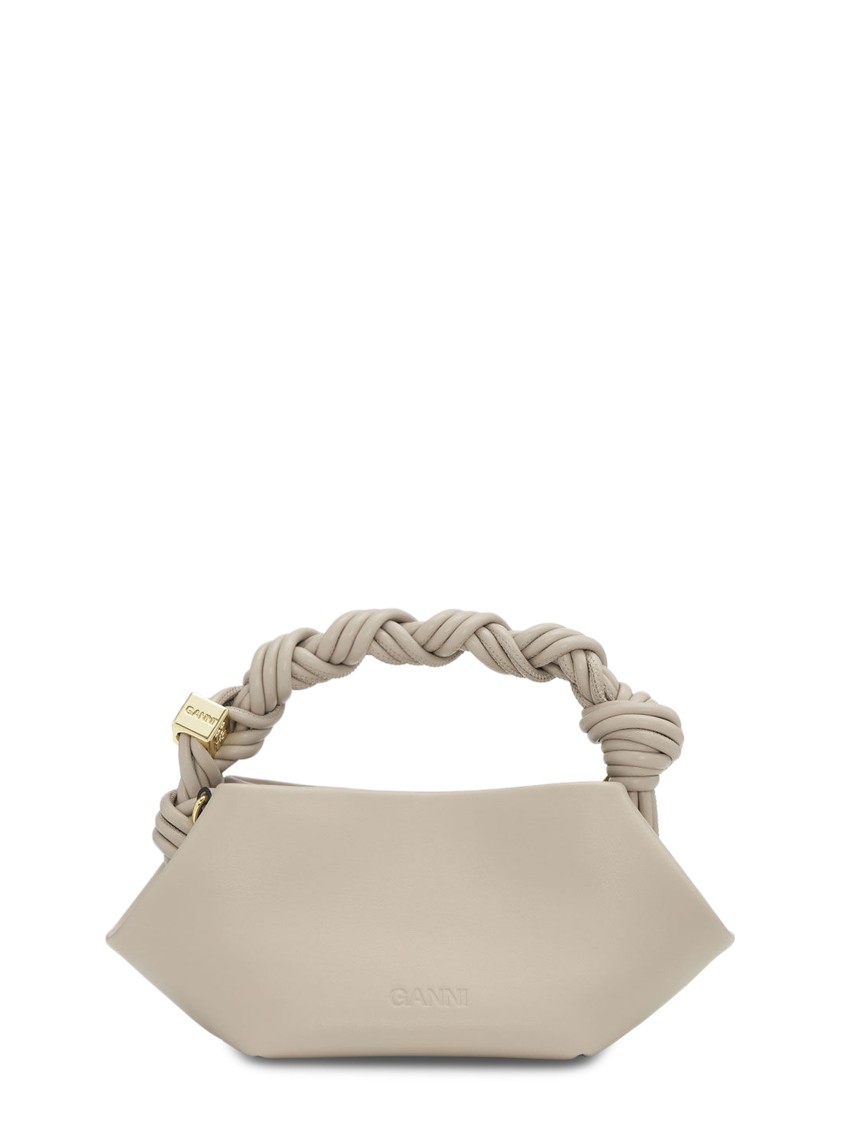 Ganni Beige Mini Handbag With Knotted Handle And Gold Hardware In Neutral