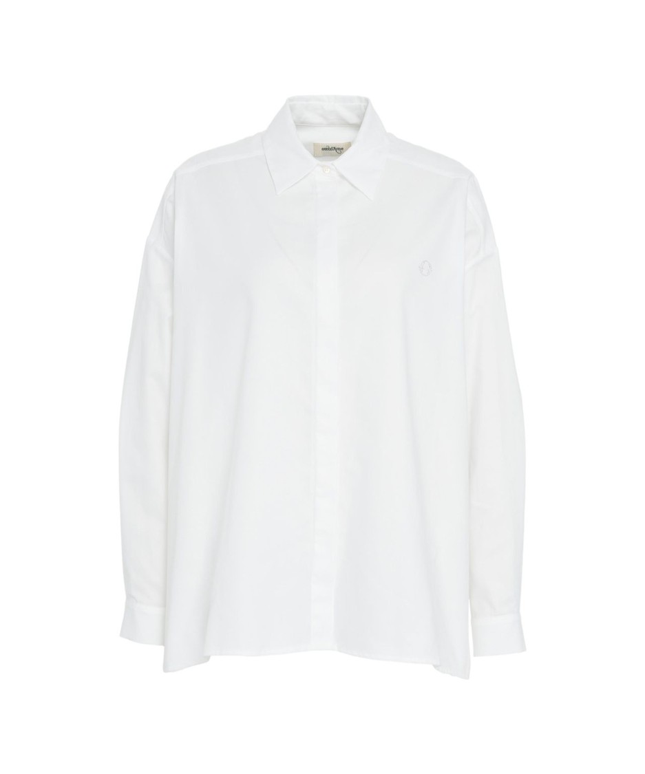 Ottod'ame Oversized Cotton Blouse With Kent Collar And Sparkling Accents In White