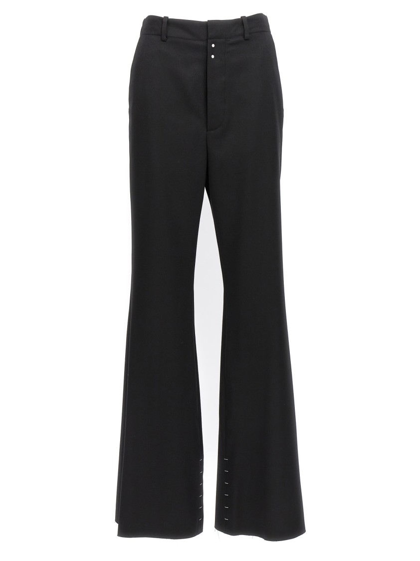 Mm6 Maison Margiela Mm6 By Maison Margiela Flared Black Wool Blend Pants With Contrast Stitching In Black
