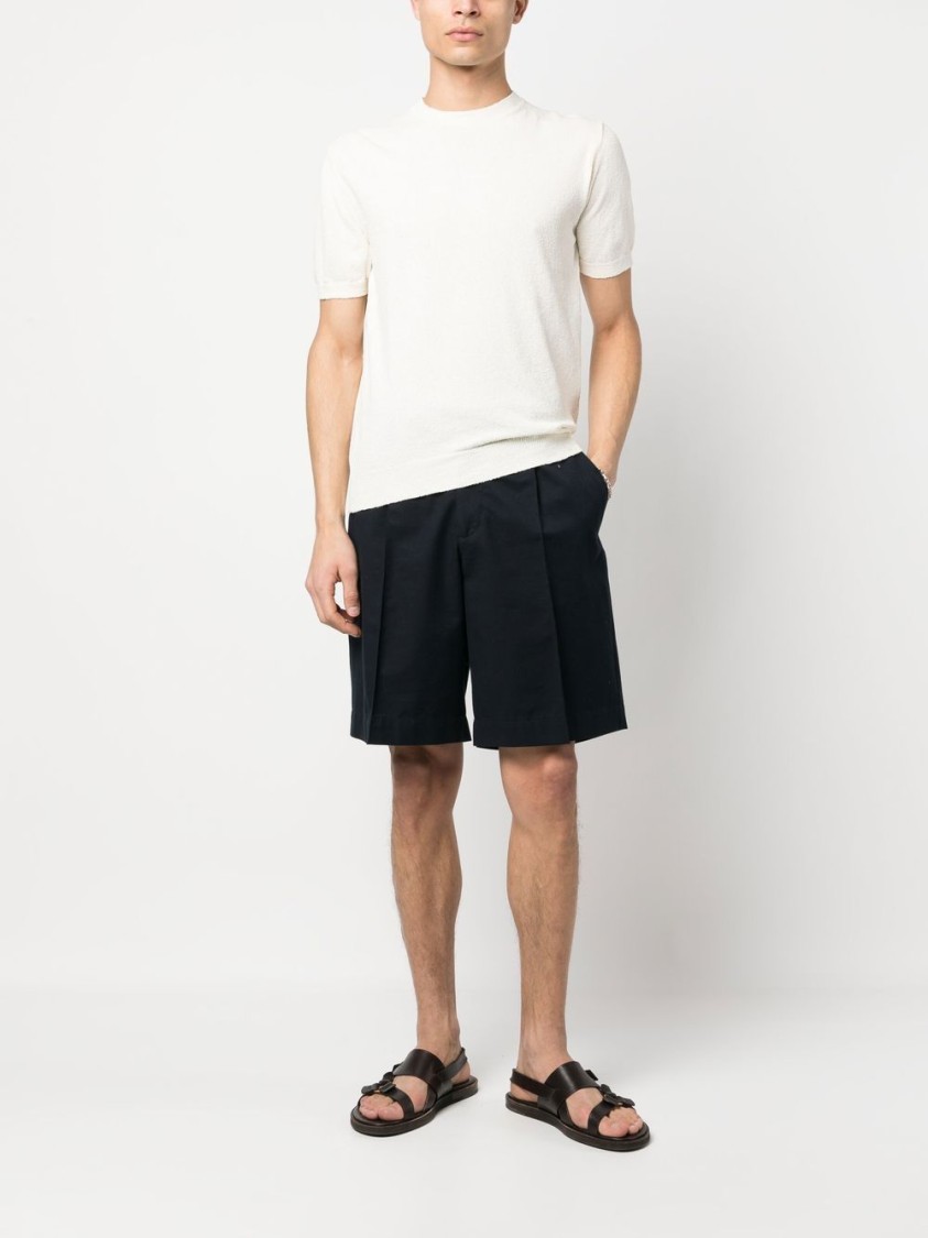 Drumohr Textured Short-sleeve Top With Classic Crew Neckline In White