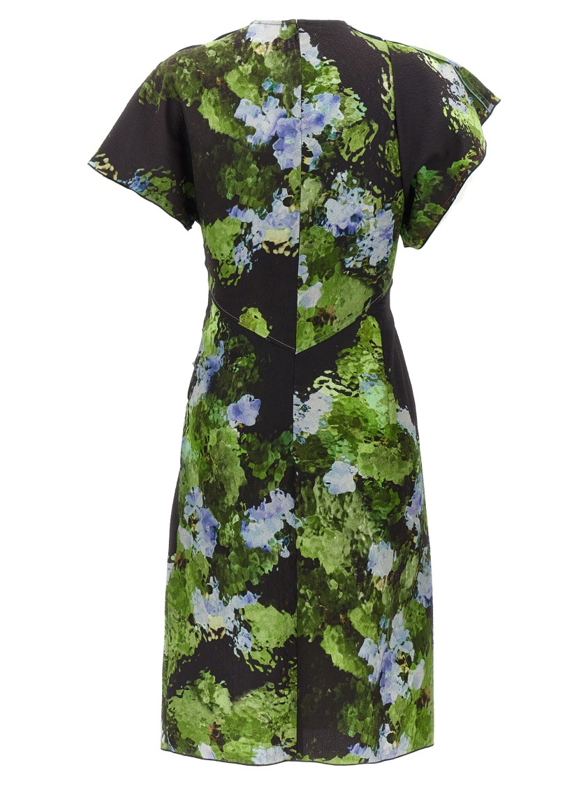 Victoria Beckham Floral Print Mini Dress With Cape-style Sleeves In Black