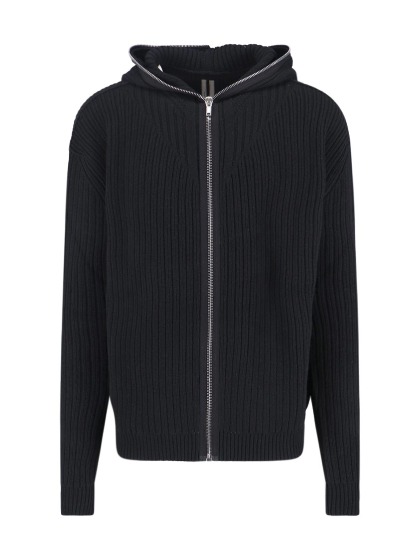 Rick Owens Ribbed-knit Virgin Wool Zip-up Sweater In Black