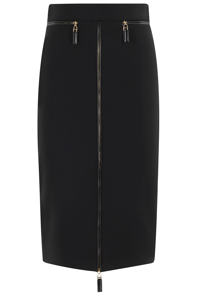 Elisabetta Franchi Lightweight Crepe Skirt With Black Zip In Black