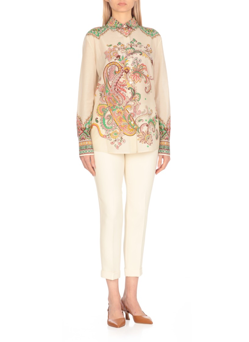 Etro Multicolor Shirt With Classic Collar And All-over Paisley Print In Cotton And Silk Woman In Neutrals