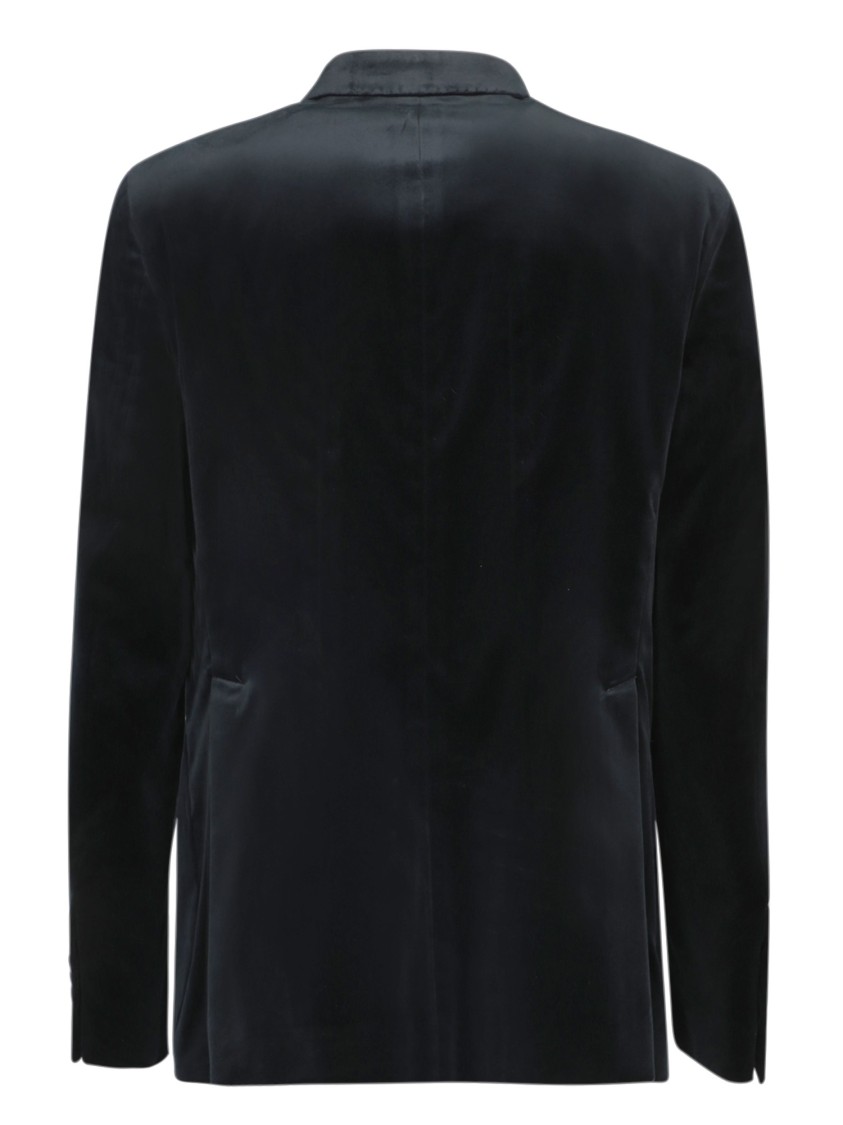 Shop Tagliatore Blue Double-breasted Velvet Blazer In Black