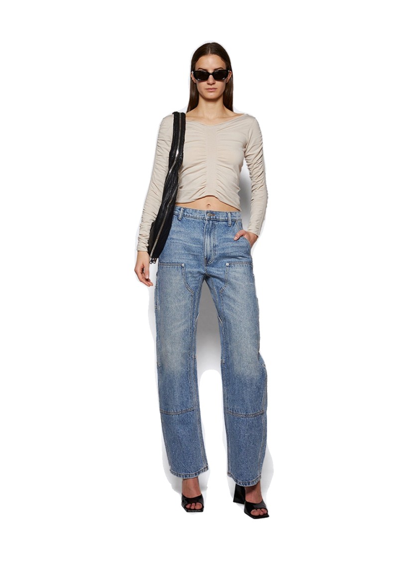 Alexander Wang V Neck Ruched Pullover Cement In Neutrals