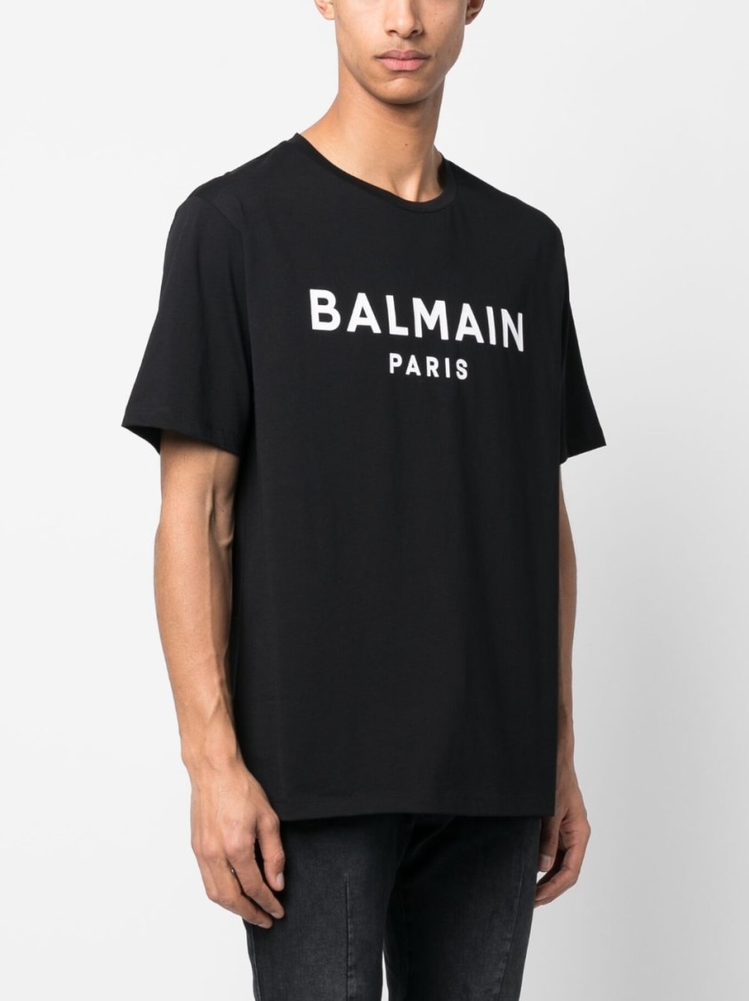 Balmain Black Crewneck T-shirt With Logo Lettering On The Front In Cotton Man